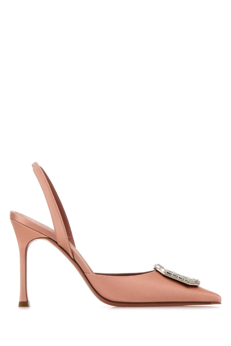 Amina Muaddi Satin Camelia Pumps Embellished Pointed Toe In Pink