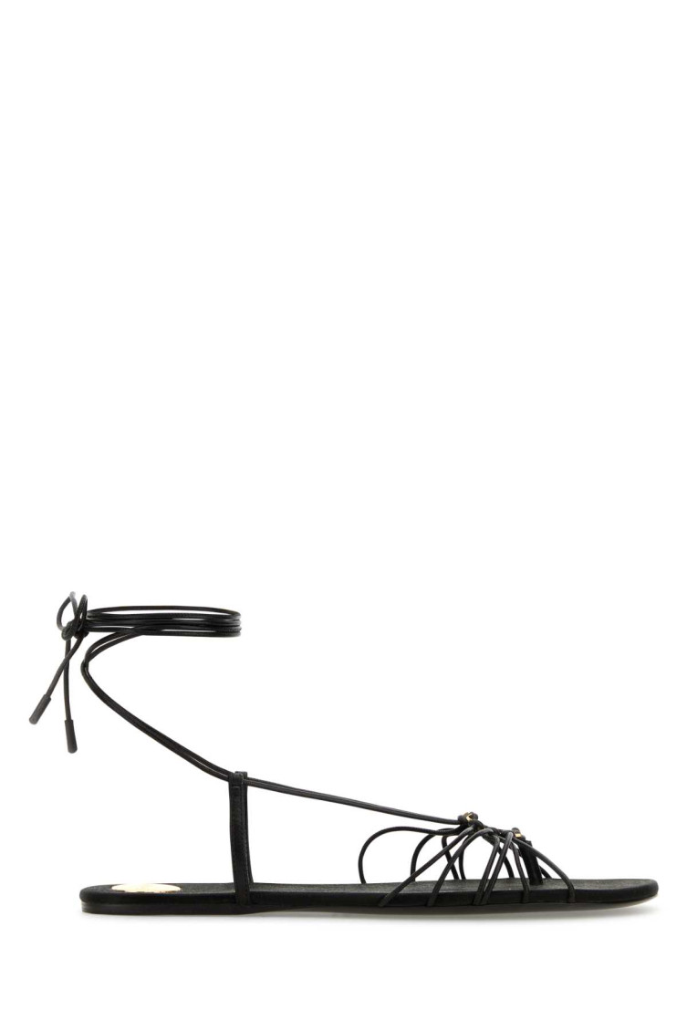Saint Laurent Black Sandals With Cassandre Logo And Laces Around The Ankle In Leather Woman In Black