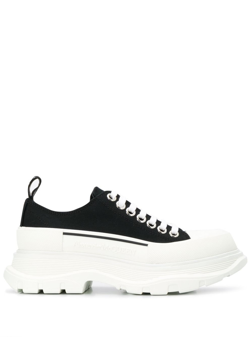 Shop Alexander Mcqueen Blackwhite Lace Up Sneakers