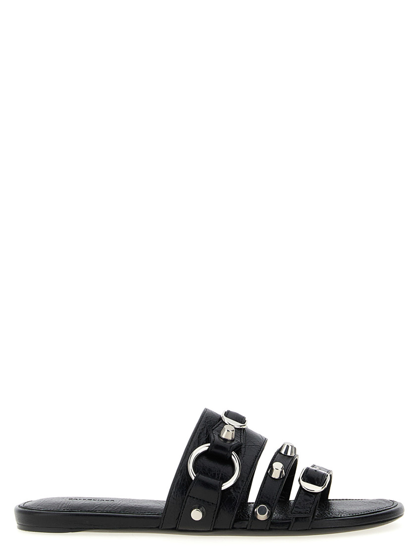 Balenciaga City Nappa Leather Flat Slides In Black