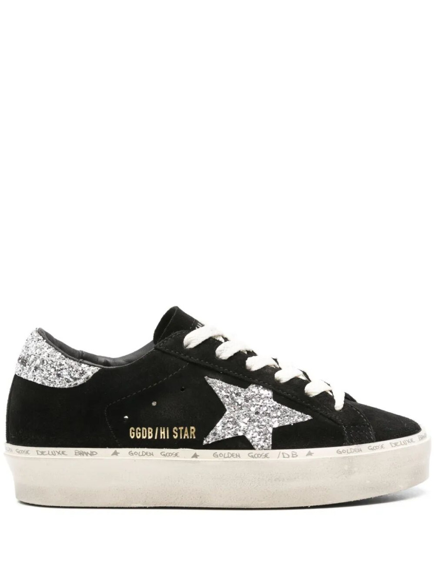 Golden Goose Hi Star Suede Sneakers With Glittered Star And Heel Tab Shoes In Black