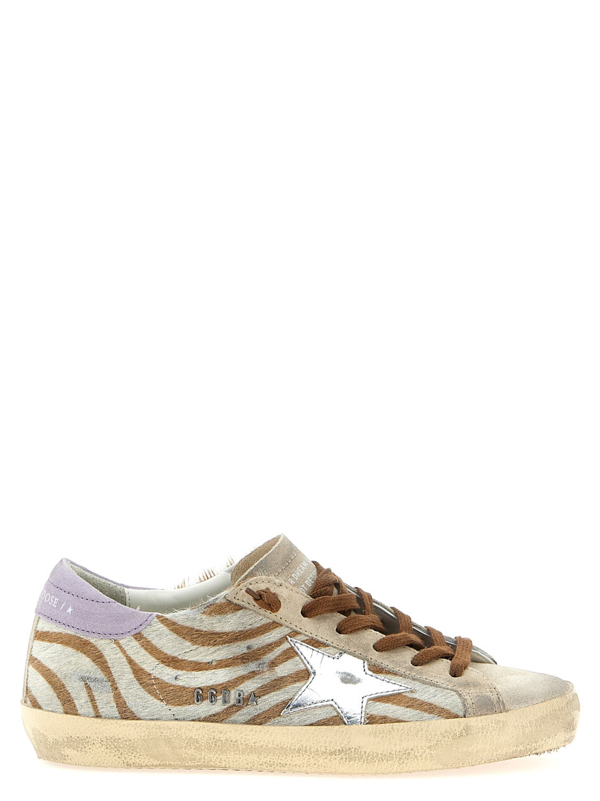 Golden Goose Super-star Zebra Horsy Upper Suede Toe And Heel Laminated Star Sneakers Multicolor In Neutral