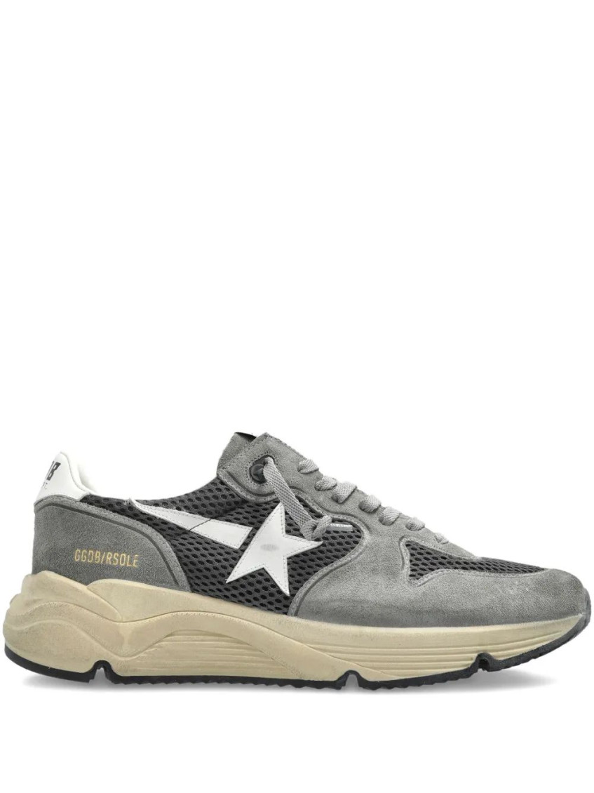 Golden Goose Running Sole In Green Suede With White Leather Star And Heel In Gray