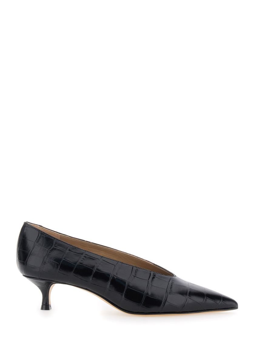 Le Monde Beryl Babouche 40 Crocodile-effect Leather Pumps In Black