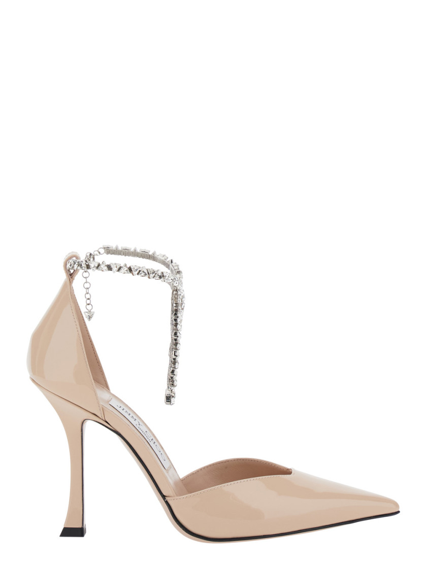 Jimmy Choo Stevie Pink Pumps With Rhinestoned Ankle Strap And High Heel In Leather Woman In Pink