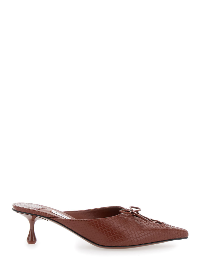 Jimmy Choo Scarlett 50 Leather Snake-print Mules In Brown