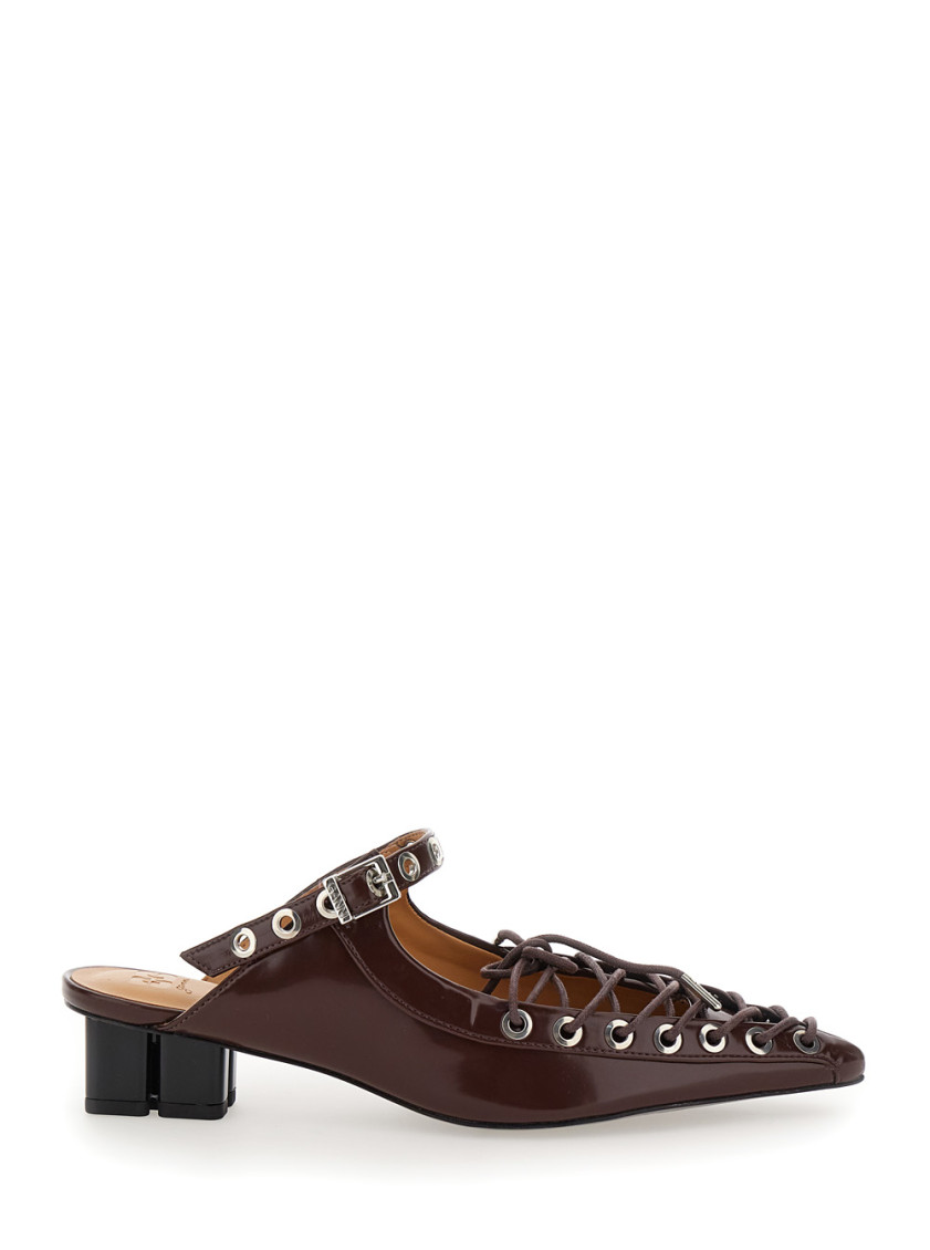 Ganni Bordeaux Polyurethane Lace-ups In Brown
