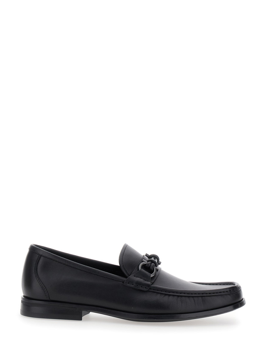 Ferragamo Alain Gancini Calf Leather Loafers In Black