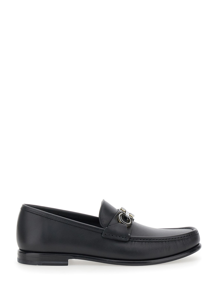 Ferragamo Moccasin With Gancini Decoration In Black