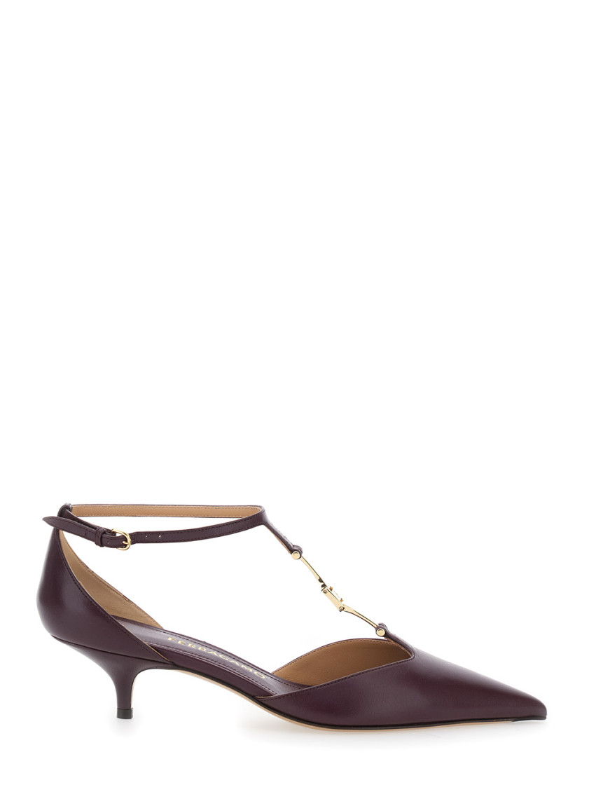Ferragamo Maroon Pointed Toe Pumps In Burgundy