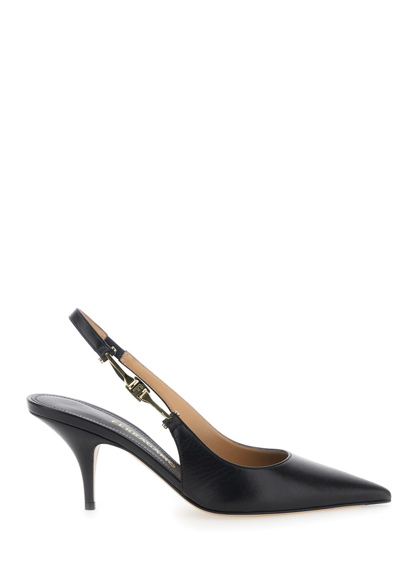 Ferragamo Leather Tally Slingback Heels 70 In Black