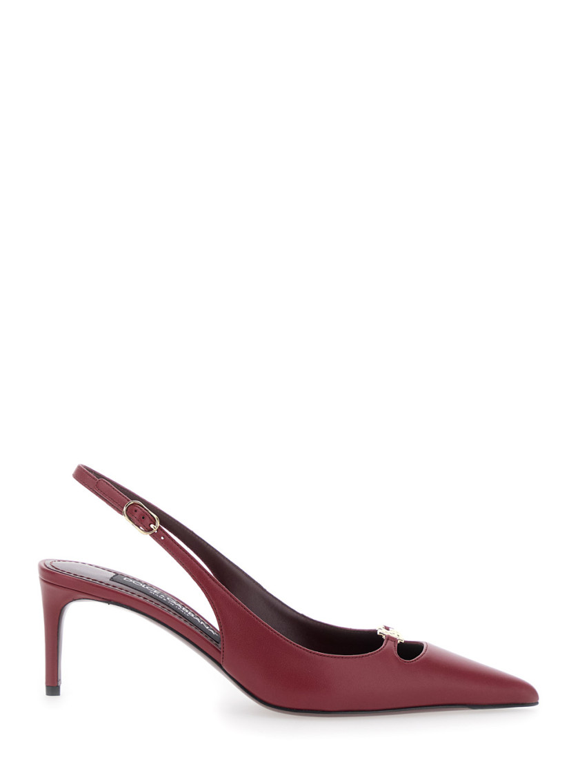 Dolce & Gabbana Bordeaux Slingback Pumps With Medium Stiletto Heel And Logo Plaque On The Front In Patent Leather Wo In Burgundy