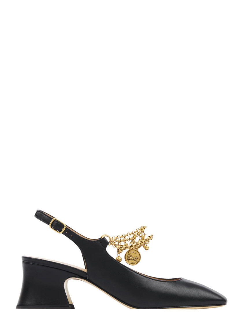 Chloé Charms 55 Chain-embellished Leather Pumps In Black