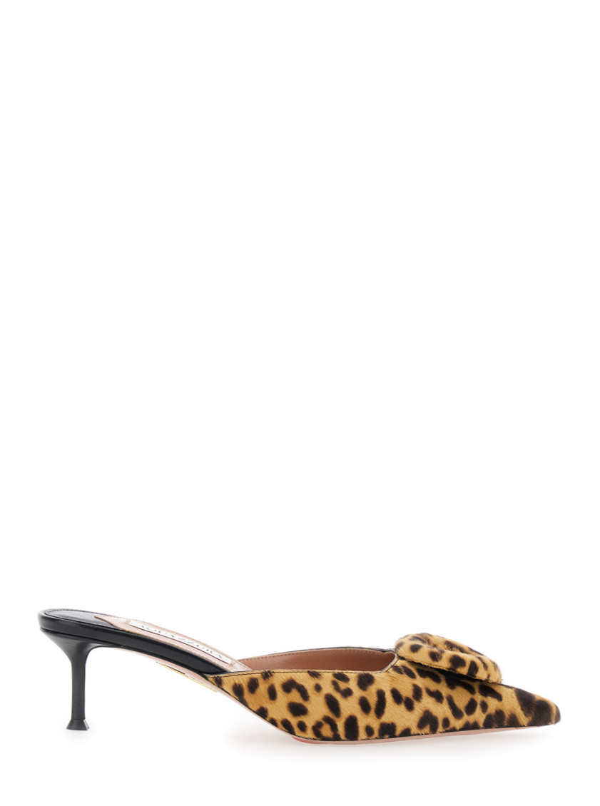 Aquazzura Leopard Slip On Mules In Animal Print