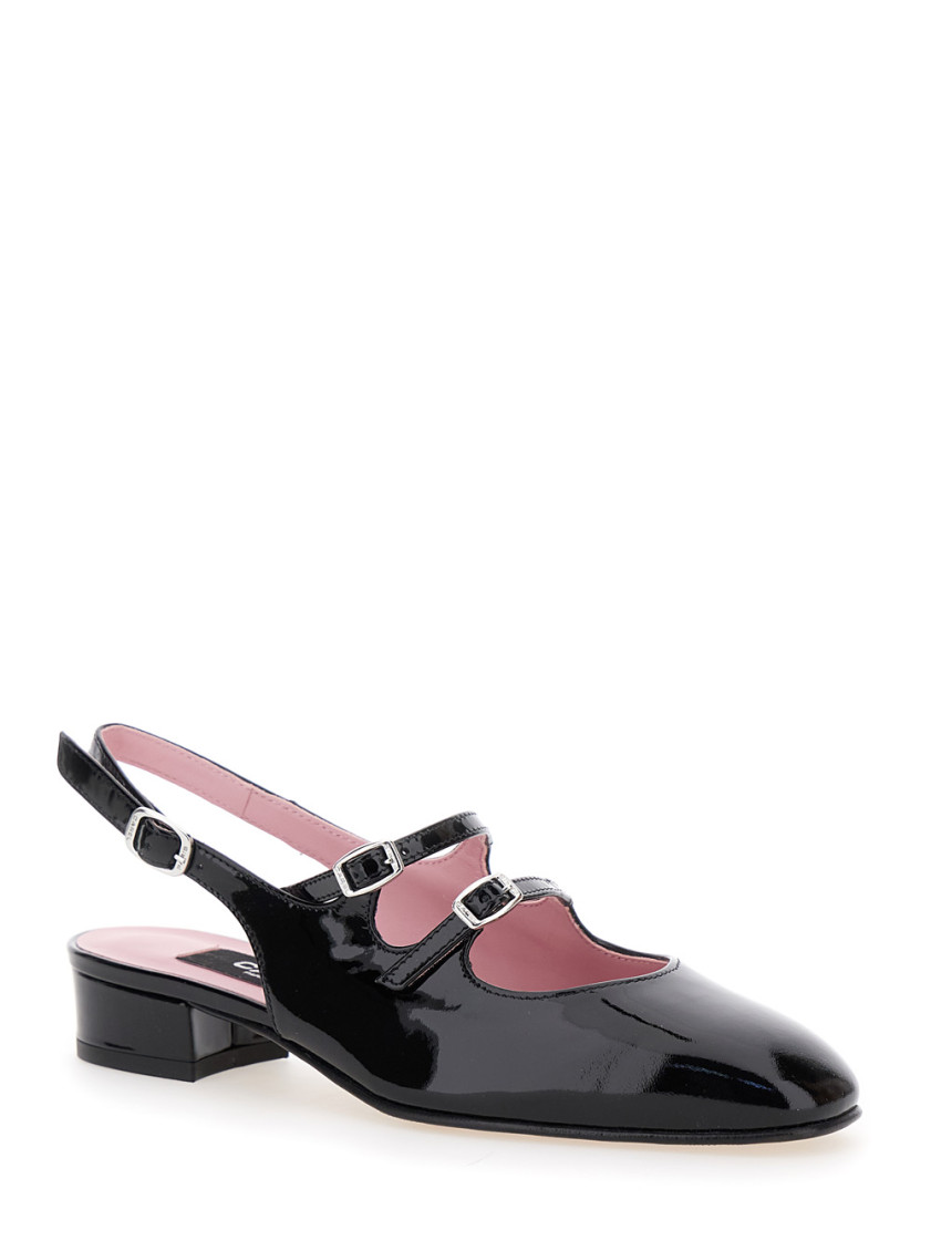 Carel Paris Buckle Block Heel Patent Round Toe In Black