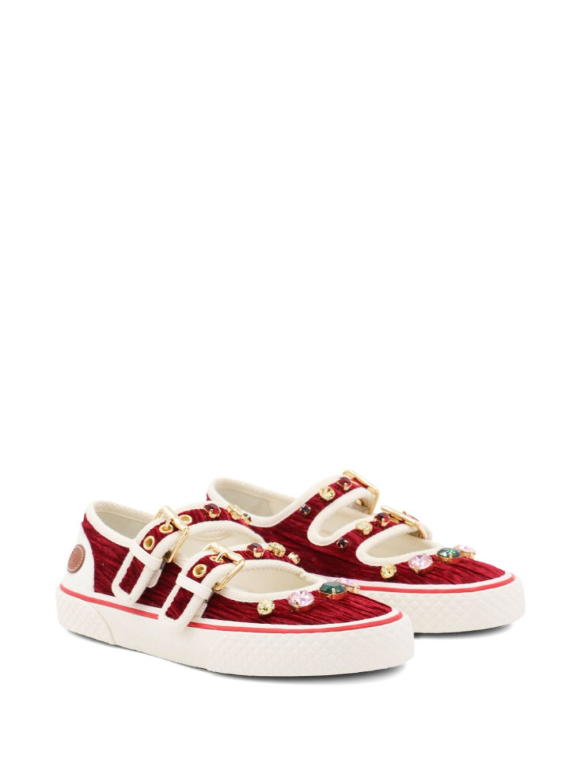 Valentino Maroon Jewel-embellished Sneakers In Red