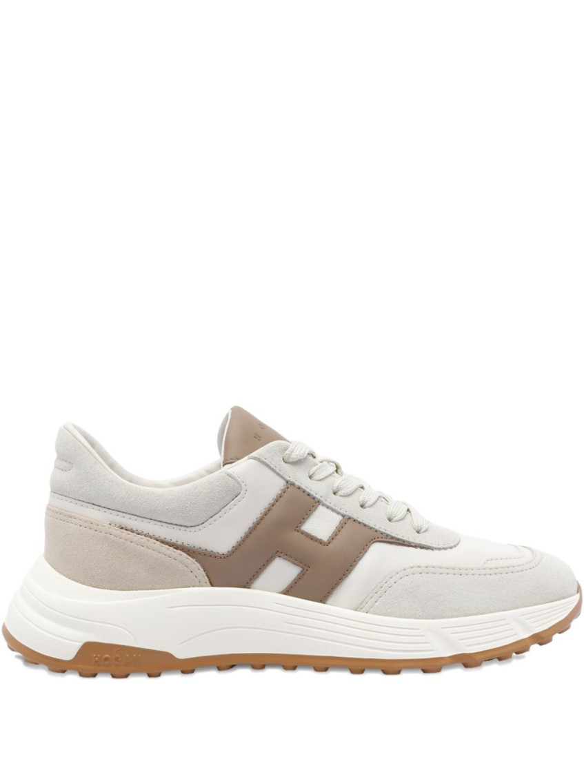 Hogan Beige Leather Sneakers With Textured Upper And Sporty Silhouette In Multi