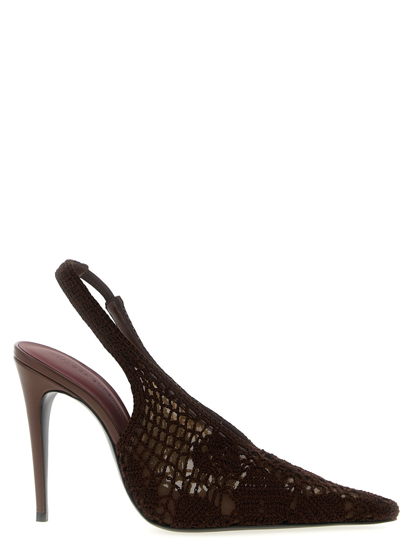 Magda Butrym Leather-trimmed Crocheted Mesh Slingback Pumps In Brown