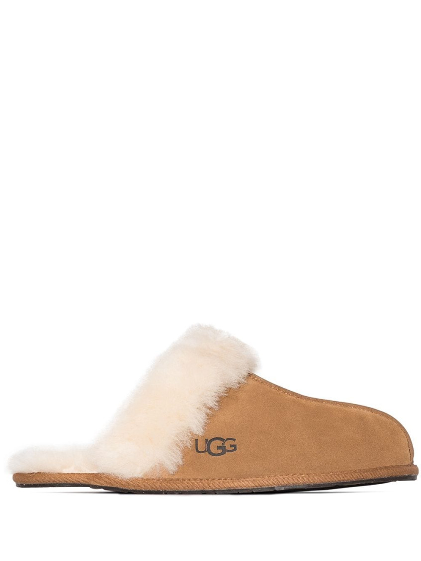 Ugg Scuff Sis Sheepskin-trim Slippers In Brown