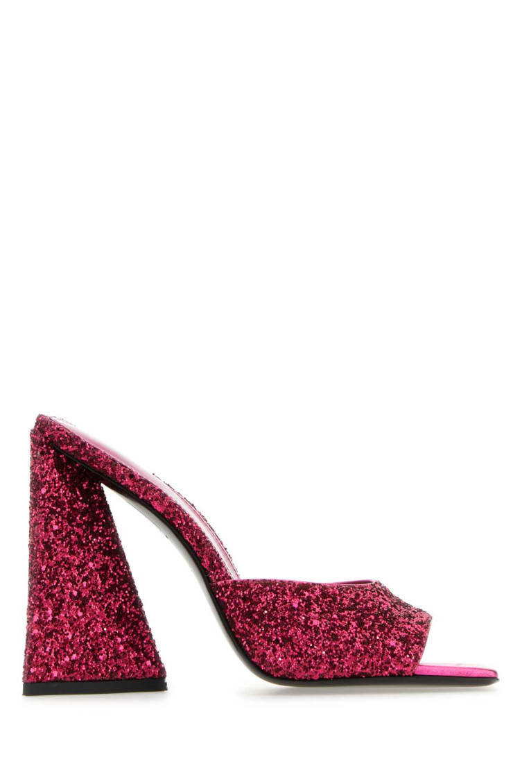 Attico 115mm Devon Glittered Mules In Fuchsia