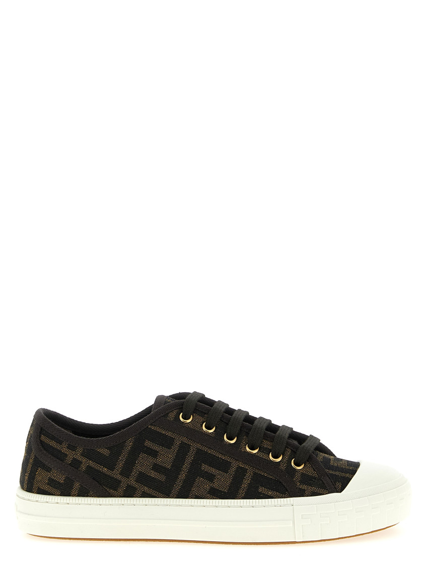 Fendi Low-top Sneakers With Monogram Pattern And Gold-tone Accents In Brown