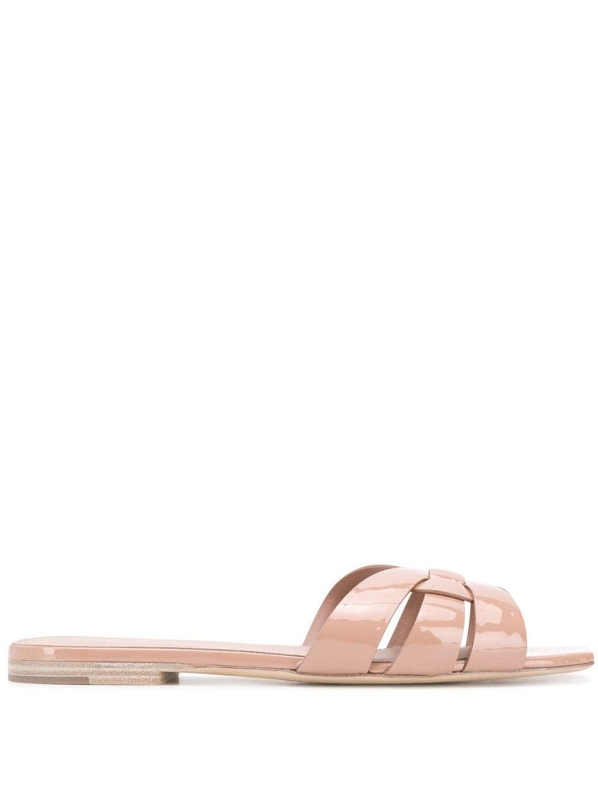 Saint Laurent Tribute 05 Beige Sandals With Criss-crossed Straps In Patent Leather Woman In Neutral