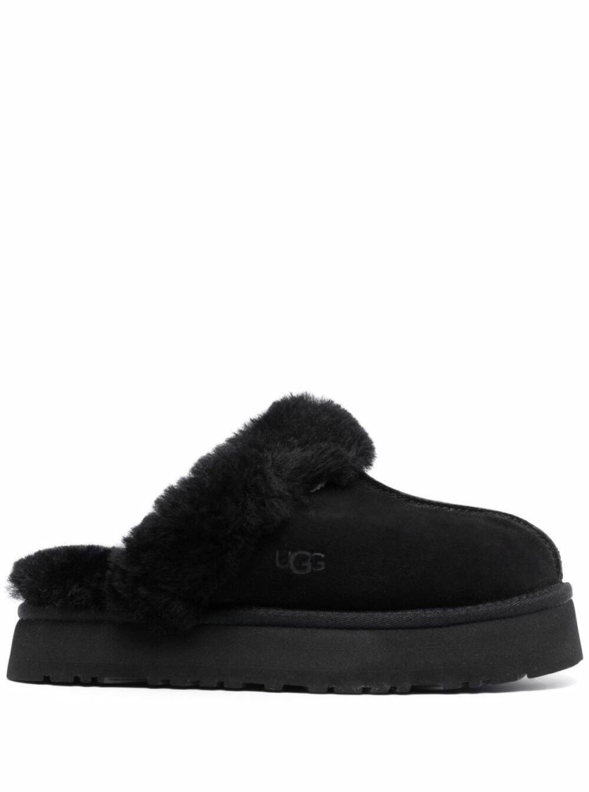 Ugg Disquette Sheepskin Platform Slippers In Black