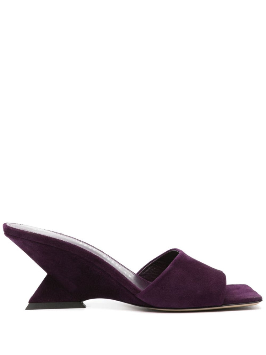 Attico Cheope 70 Suede Wedge Mules In Dark Purple