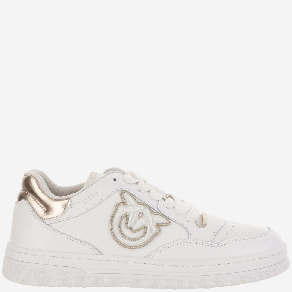 Shop Pinko White Logo Leather Sneakers