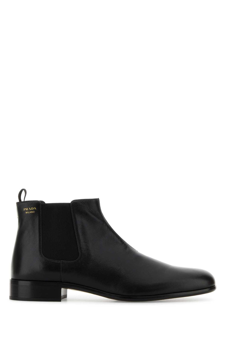 Prada Leather Boots With Logo Print In Black
