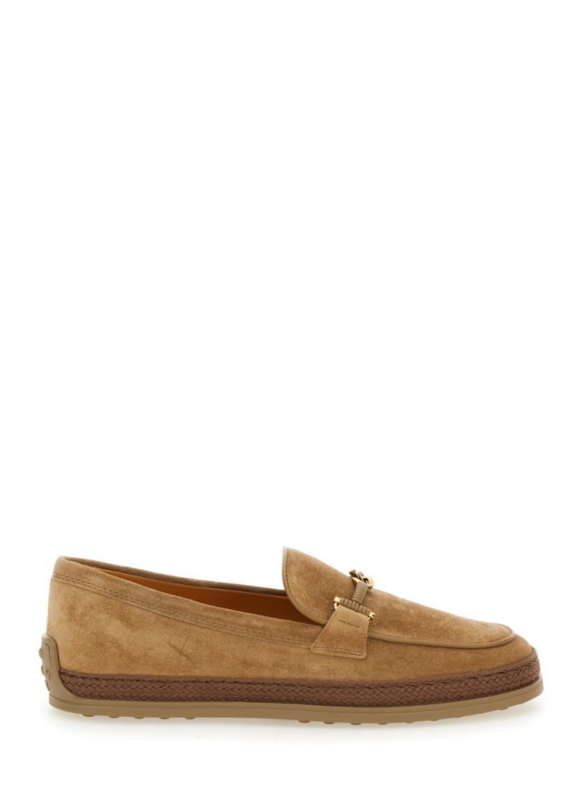 Tod's Suede Loafers With Cord Weaving And T Ring In Brown