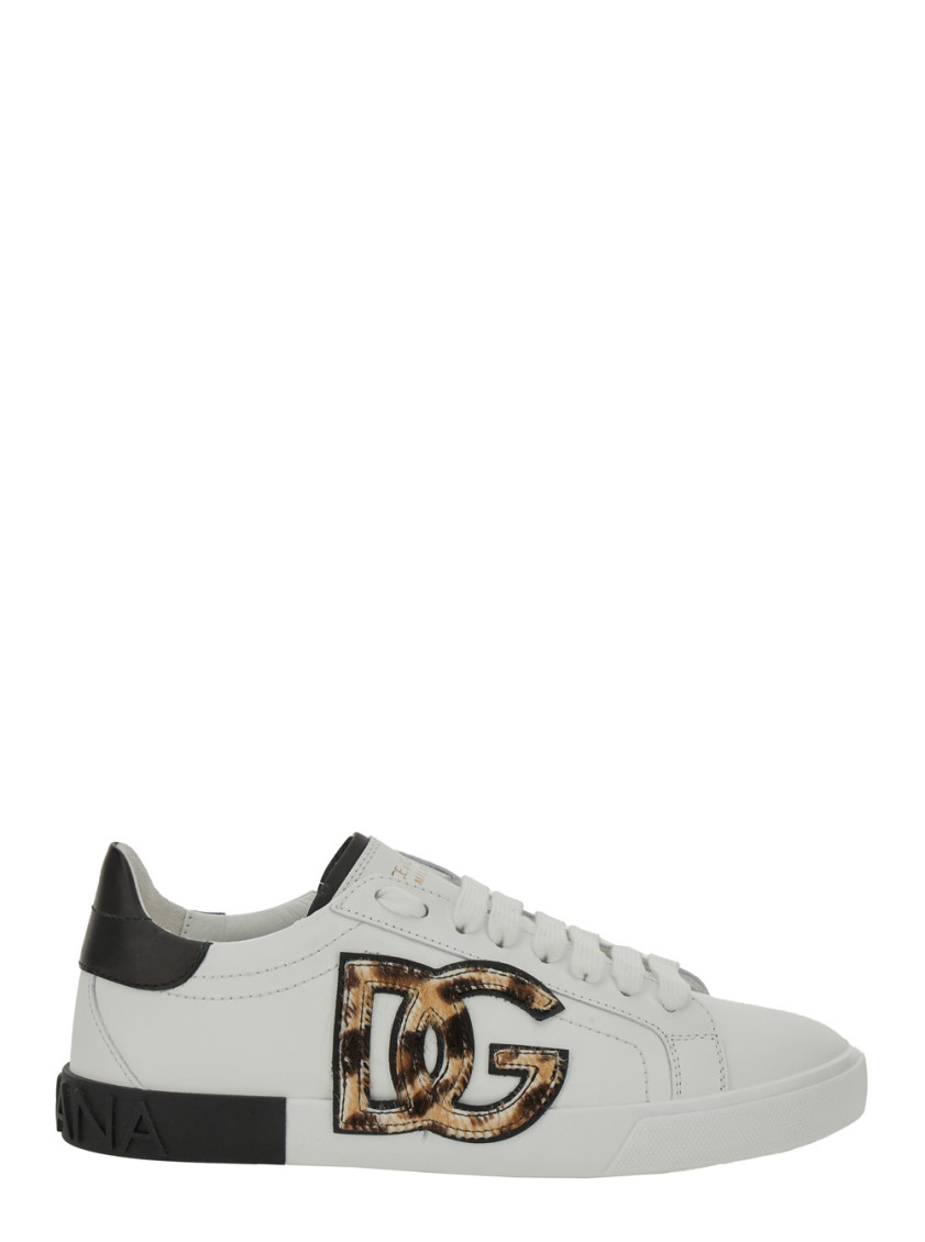 Dolce & Gabbana White Low Top Sneaker With Animal-motif Logo In Leather Woman In White