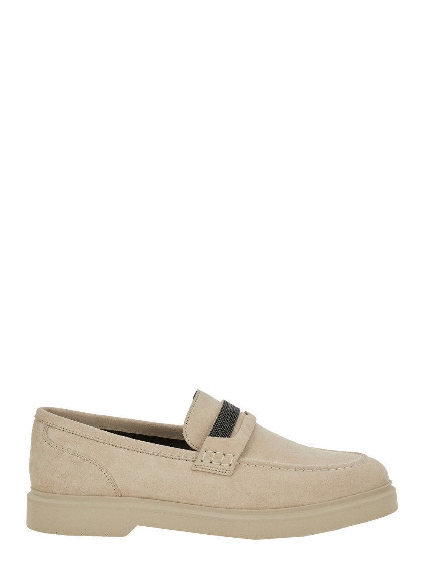 Brunello Cucinelli Crystal-embellished Penny Loafer Light Grey In Light Brown