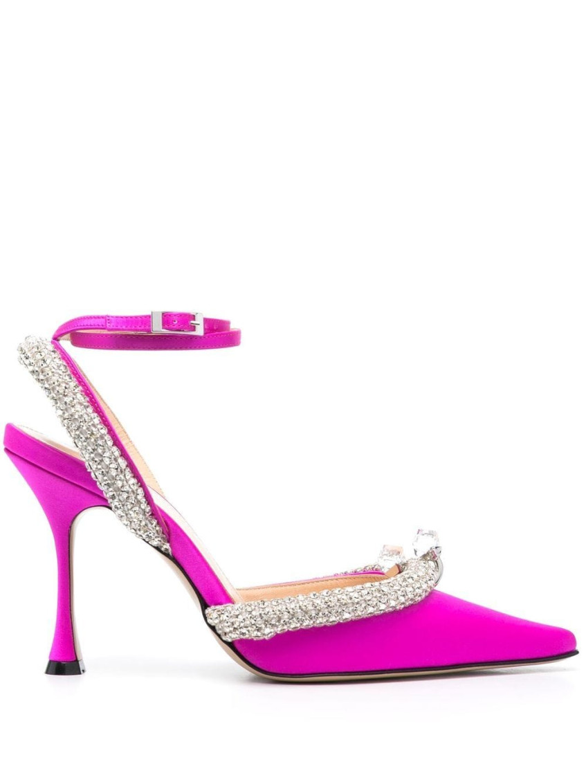 Mach&mach Mach & Mach Crystal-embellished Satin Slingback Pumps In Fuchsia