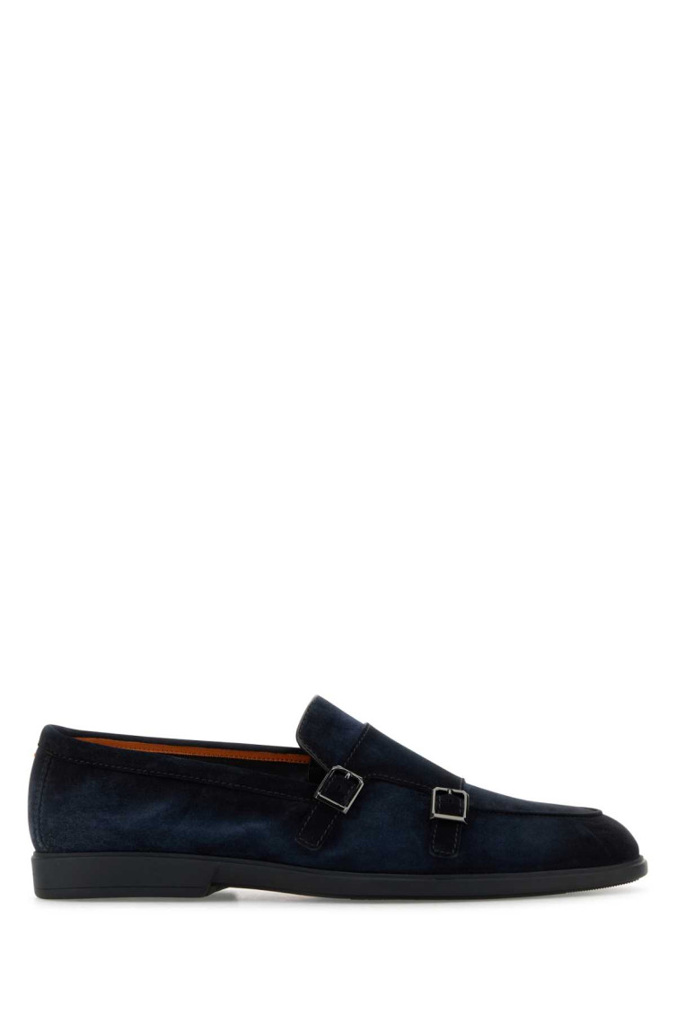Santoni Midnight Blue Suede Pura Loafers In Navy Blue