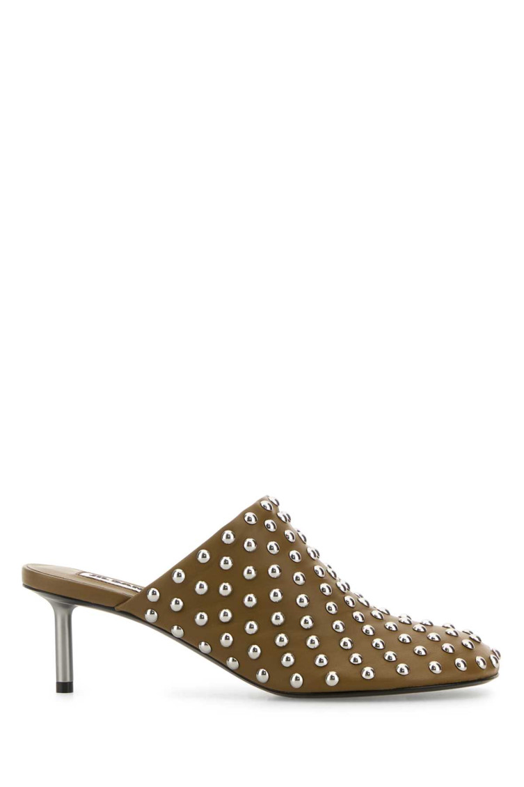 Jil Sander Studded Leather Mules In Khaki