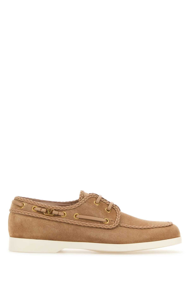 Shop Valentino Pink Suede Loafers
