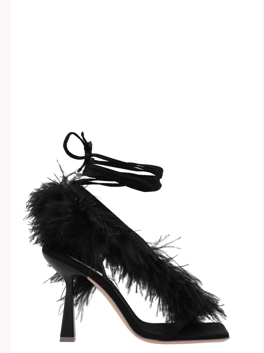 Sebastian Black Feather Wrap Heels In Black