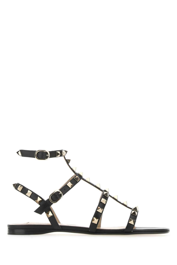 Valentino Garavani Black Leather Rockstud Sandals