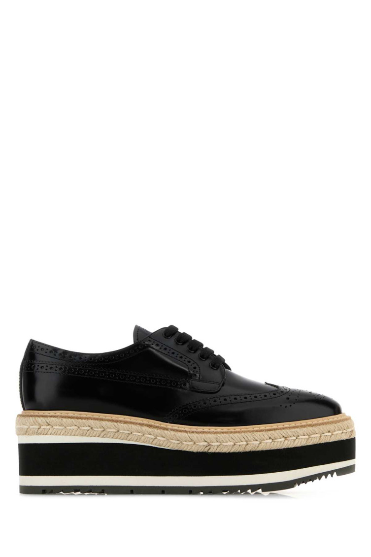 Prada Scarpe Stringate In Pelle Nera Donna