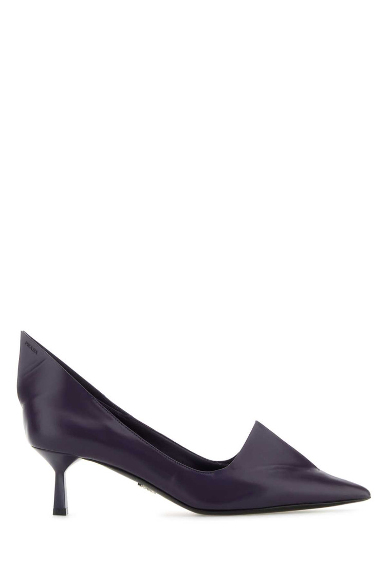 Prada Leather Kitten Heel Pumps With Pointed Toe