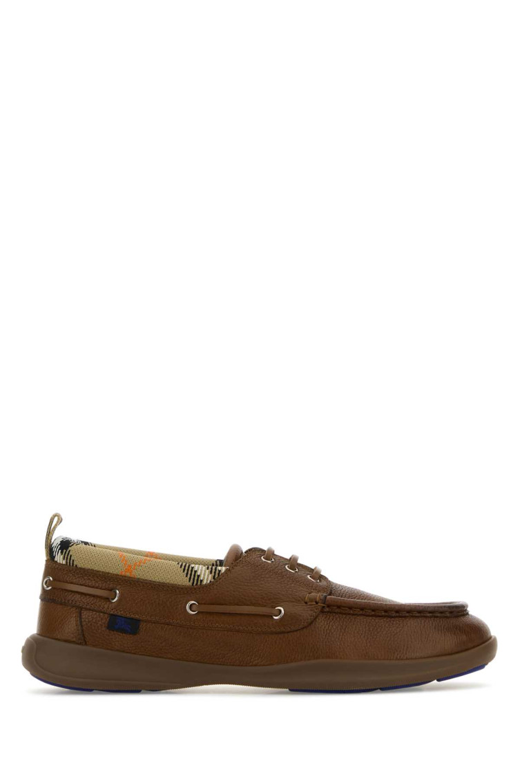 Burberry Leather Loafers Round Toe Rubber Sole In Brown