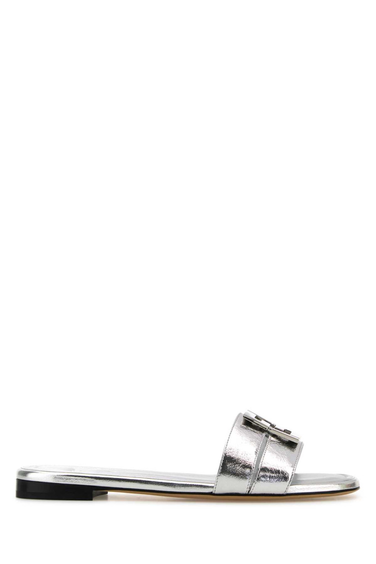 Fendi Ffold Metallic Leather Sandals In Silver