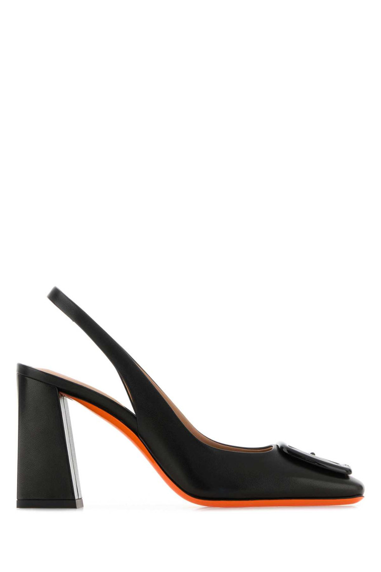 Santoni Leather Peaches Pumps With Block Heel And Decorative Buckle
