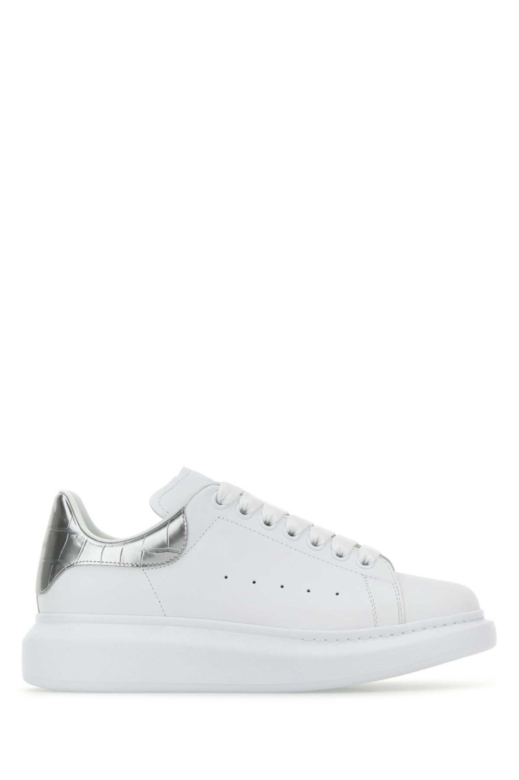 Alexander Mcqueen White Oversize Sneakers With Snake Print On The Heel In Leather Woman In White