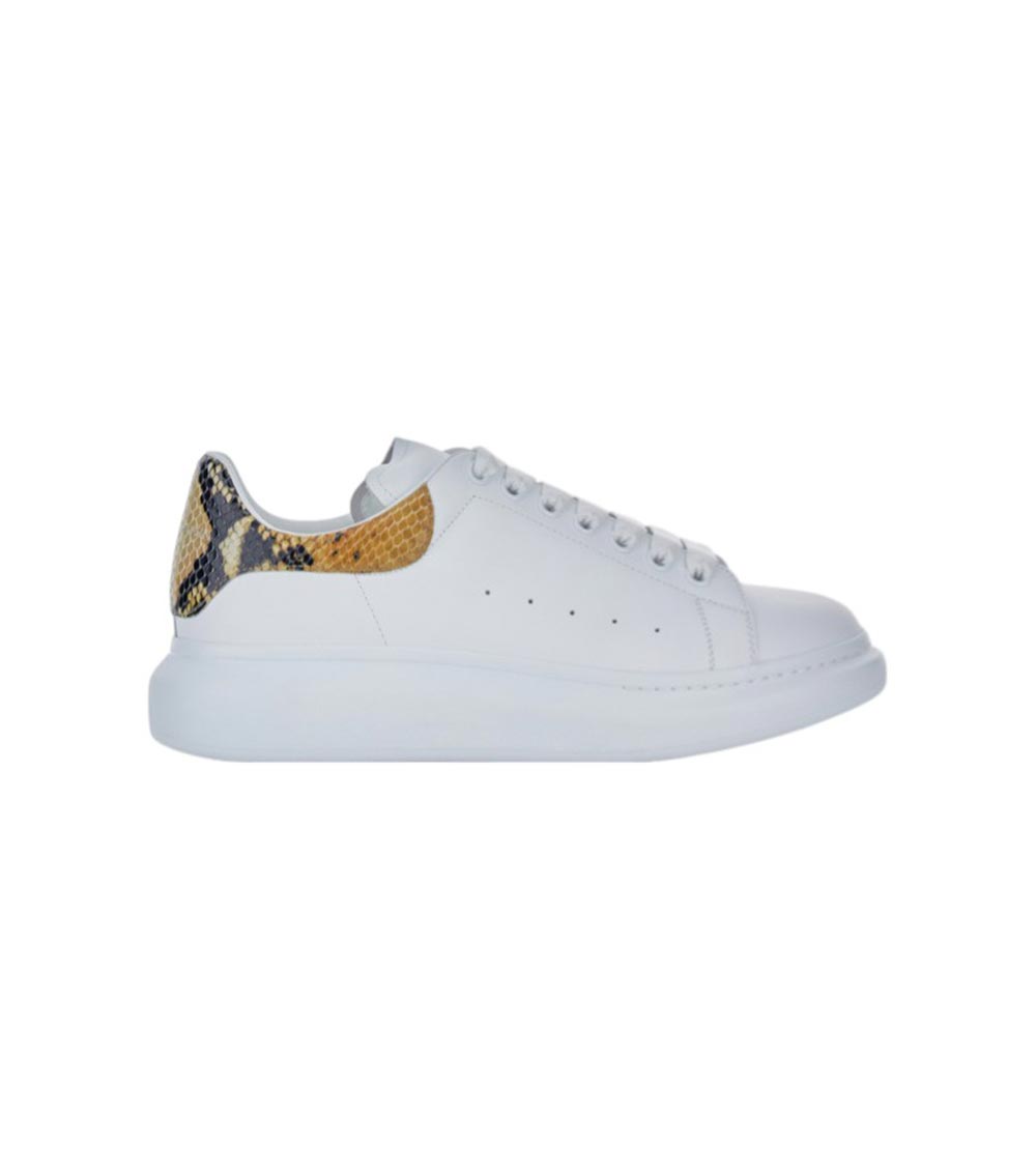 Alexander Mcqueen White Oversize Sneakers With Snake Print On The Heel In Leather Man In White