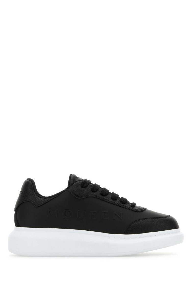 Alexander Mcqueen Women Black Leather Sneakers With Black Leather Heel In Black