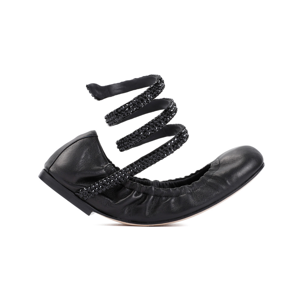 René Caovilla Rene Caovilla Cleo 10 Crystal Ballerinas In Black