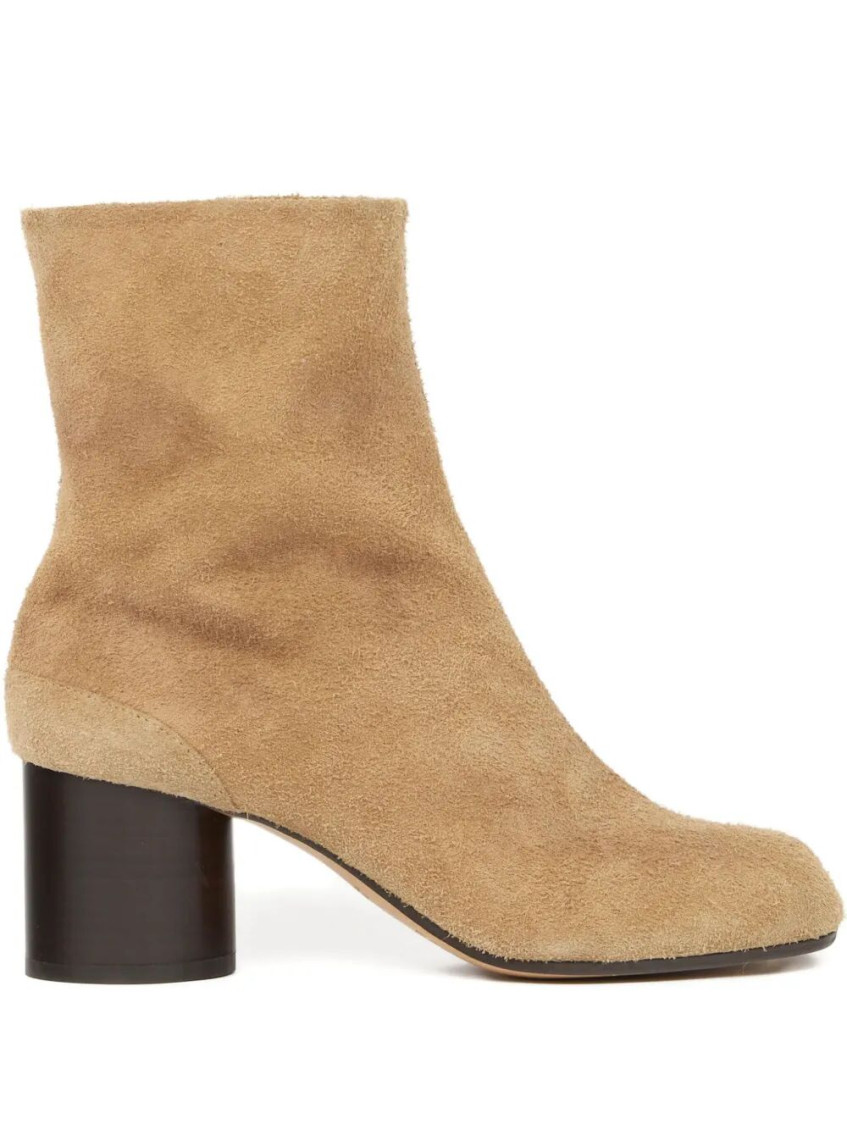 Maison Margiela Square Toe Suede Ankle Block Heel Boots In Brown