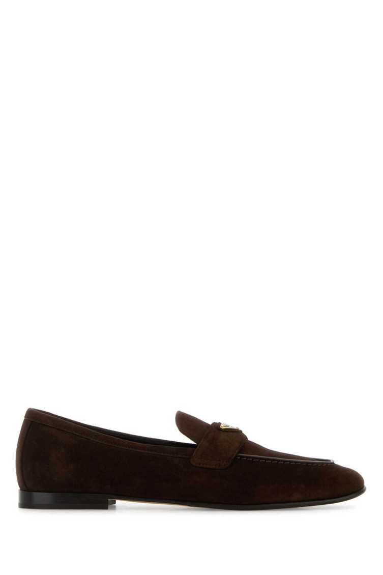 Prada Dark Brown Suede Loafers In Brown